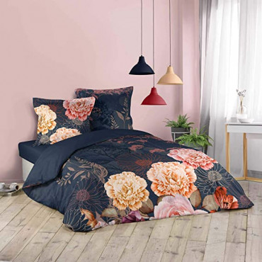 Parure de lit - Imprimée Camelia - 240x220 - Housse de couette + Taies d'oreiller