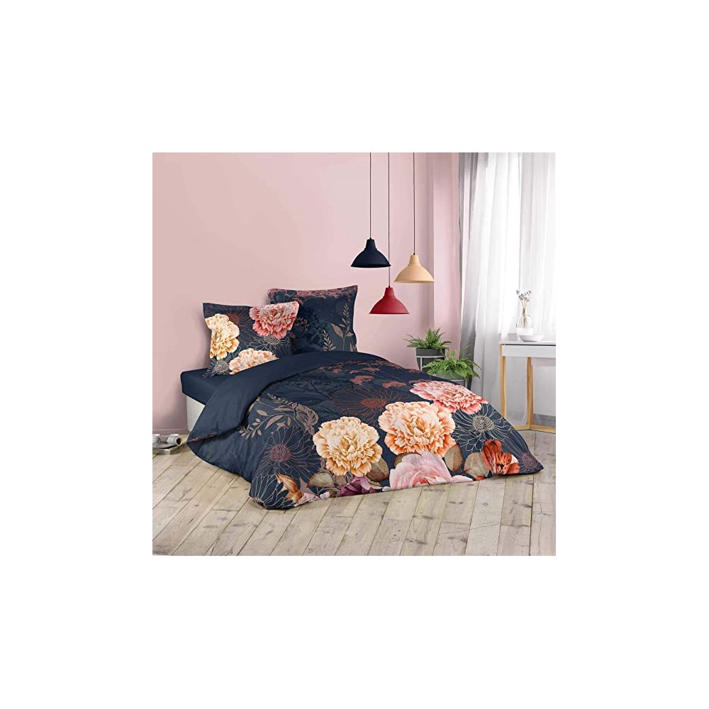 Parure de lit - Imprimée Camelia - 240x220 - Housse de couette + Taies d'oreiller