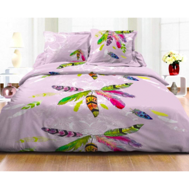 Parure de lit Imprimée Plume Multicouleur - 220x240cm - Housse de couette + Taies d'Oreillers
