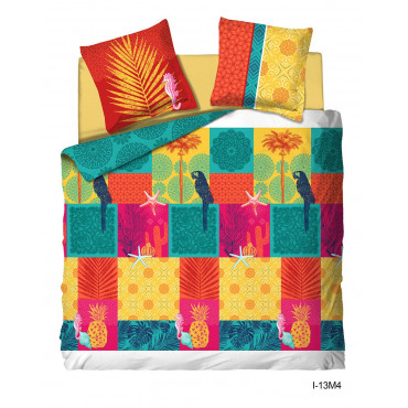 Parure de Lit Imprimée Cactus Perroquet - 220x240cm - Housse de Couette + Taies d'Oreiller