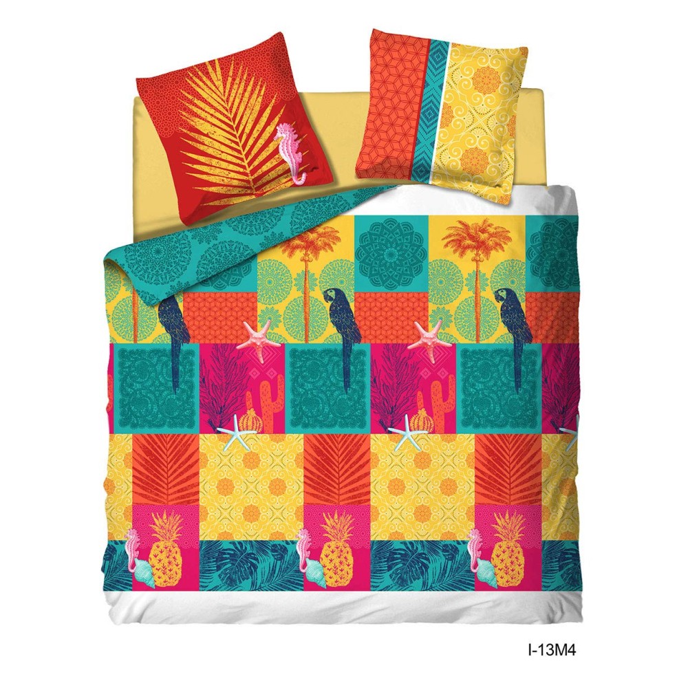 Parure de Lit Imprimée Cactus Perroquet - 220x240cm - Housse de Couette + Taies d'Oreiller