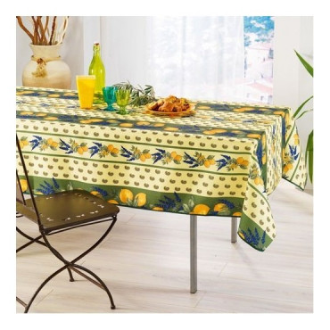 Nappe Provençale Rectangle Anti-Tâche 100% Polyester - Citron