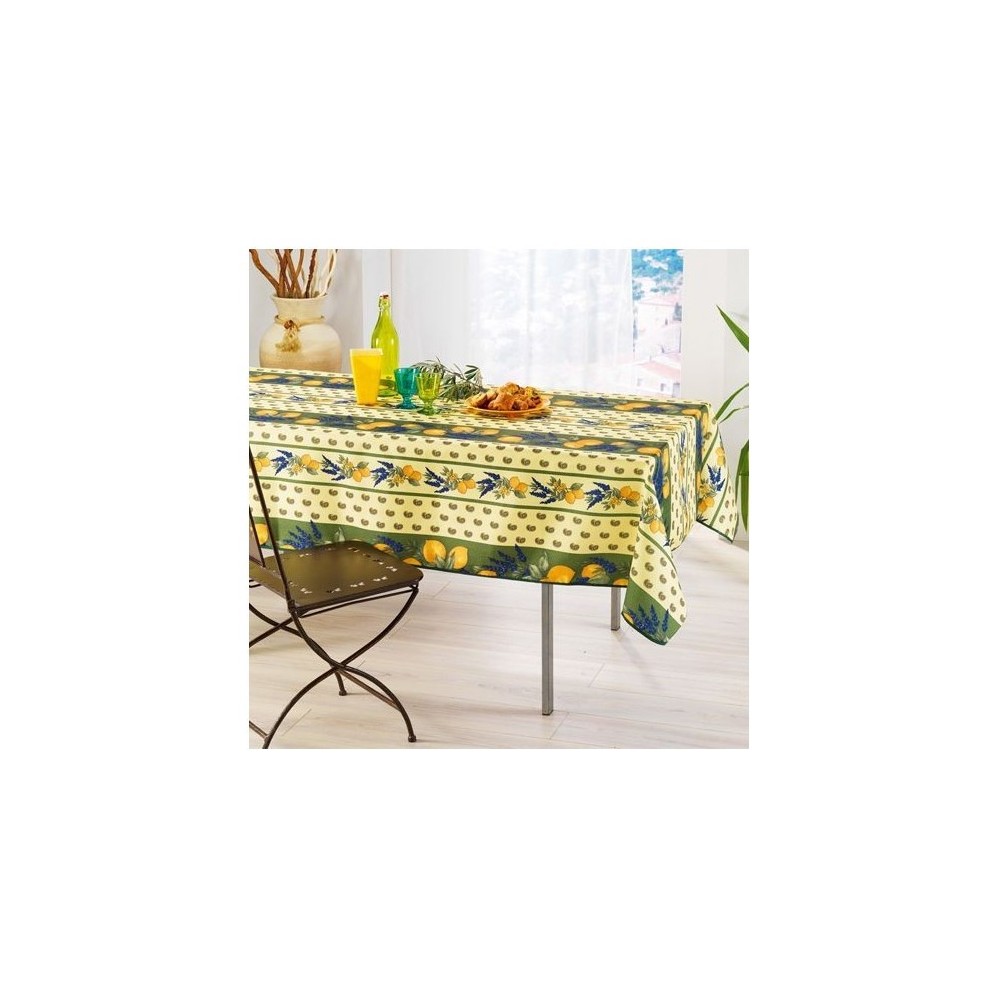 Nappe Provençale Rectangle Anti-Tâche 100% Polyester - Citron