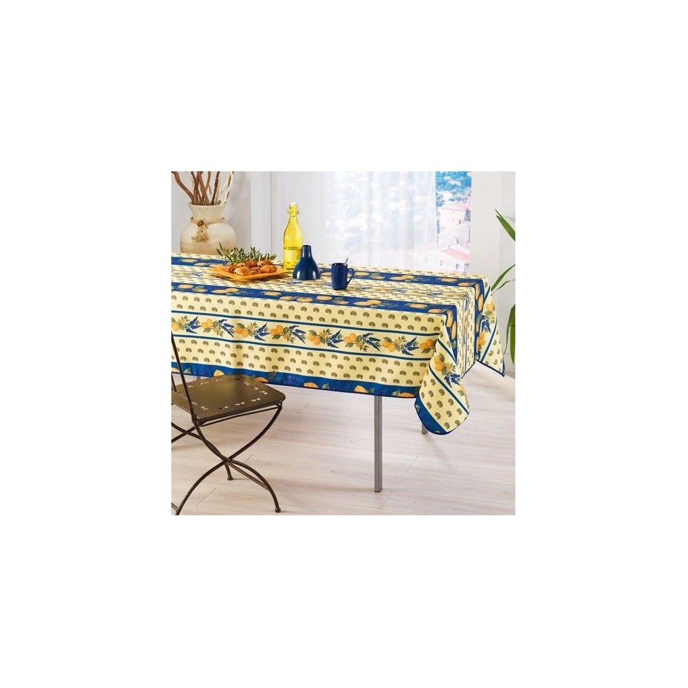 Nappe Provençale Rectangle Anti-Tâche 100% Polyester - Citron