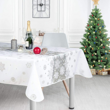 Nappe de Noël Argenté Rectangle ou Ronde - Neige De Noël
