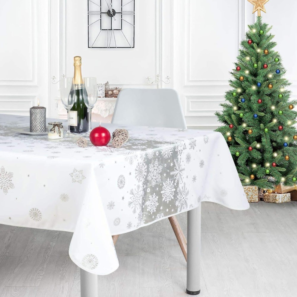 Nappe de Noël Argenté Rectangle ou Ronde - Neige De Noël