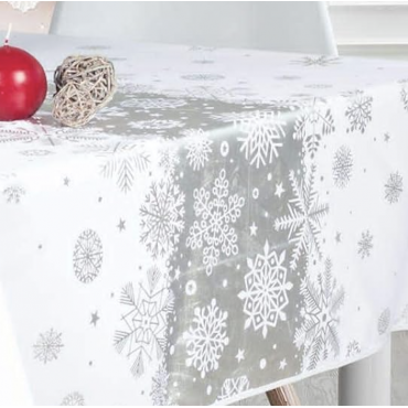Nappe de Noël Argenté Rectangle ou Ronde - Neige De Noël