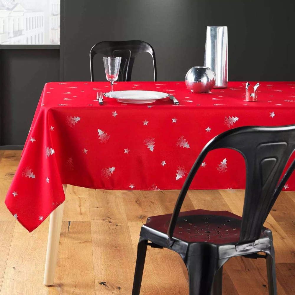 Nappe de Noël Rectangle - Tissu Antitache / Imperméable – Sapin argent – Différentes tailles