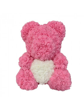 Ours en Rose avec Cœur dans sa boîte – H35cm