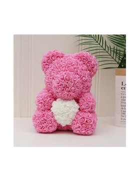 Ours en Rose avec Coeur dans sa boîte – Saint Valentin, Mariage, Noël, Cadeau, Anniversaire, Fête des Mères - H20cm