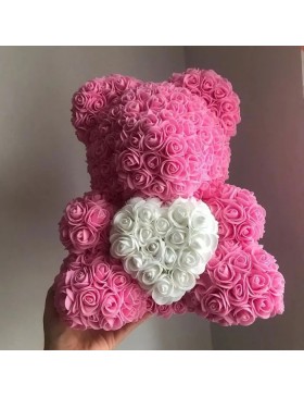 Ours en Rose avec Coeur dans sa boîte – Saint Valentin, Mariage, Noël, Cadeau, Anniversaire, Fête des Mères - H20cm