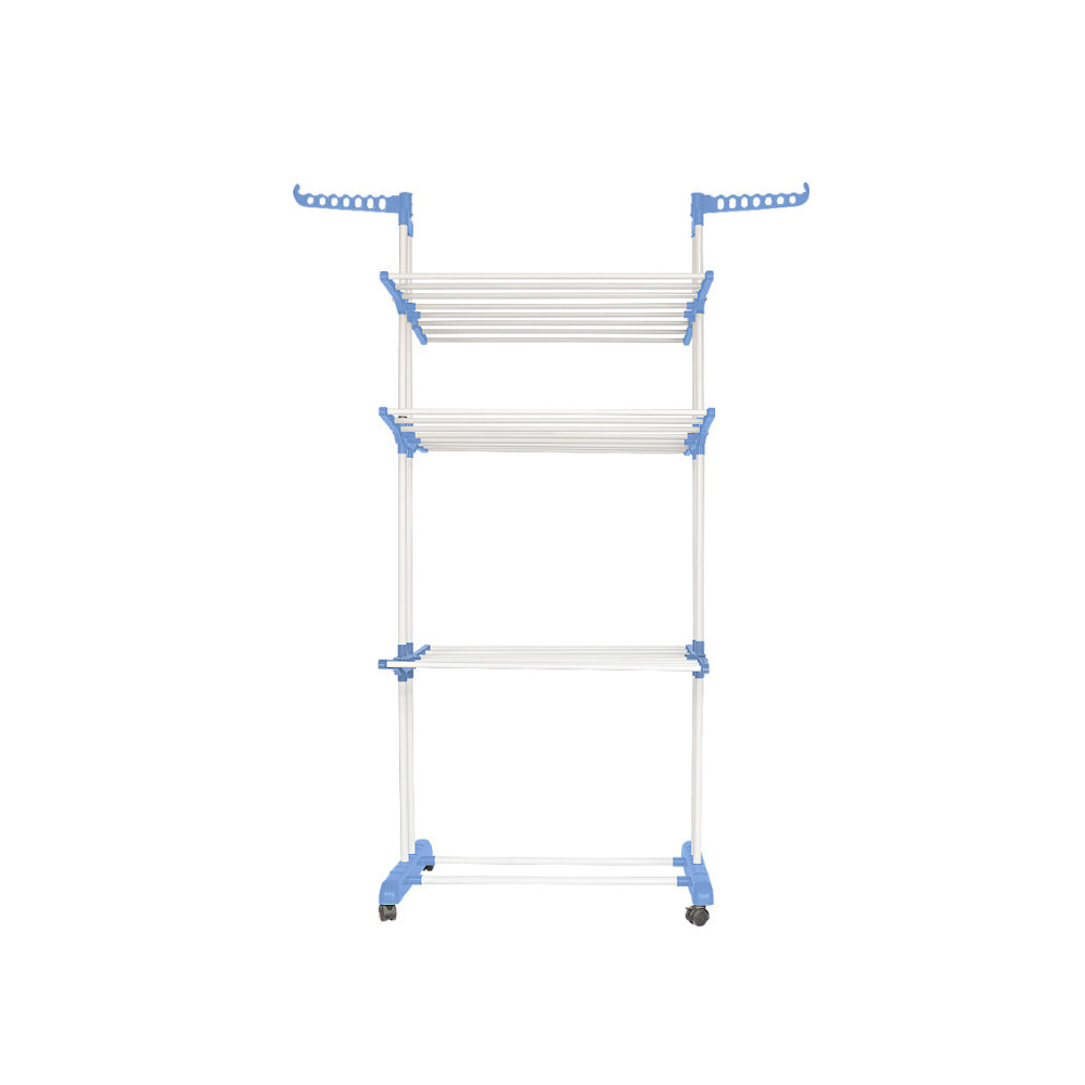 Étendoir à Linge sur Pied, 3 Niveaux, 170x64x126cm, Bleu/Blanc
