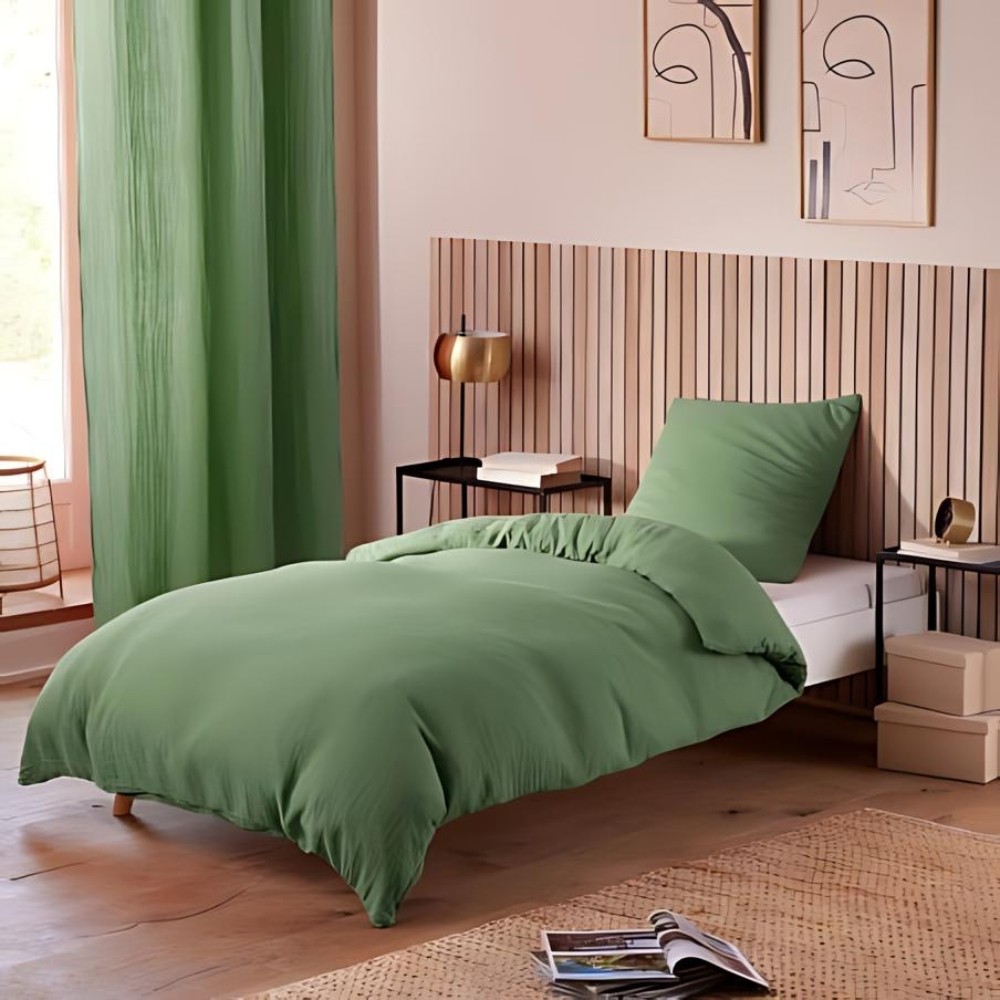 Parure de Lit en Gaze de Coton - pour Lit Une Place - Parure de Couette 140x200cm