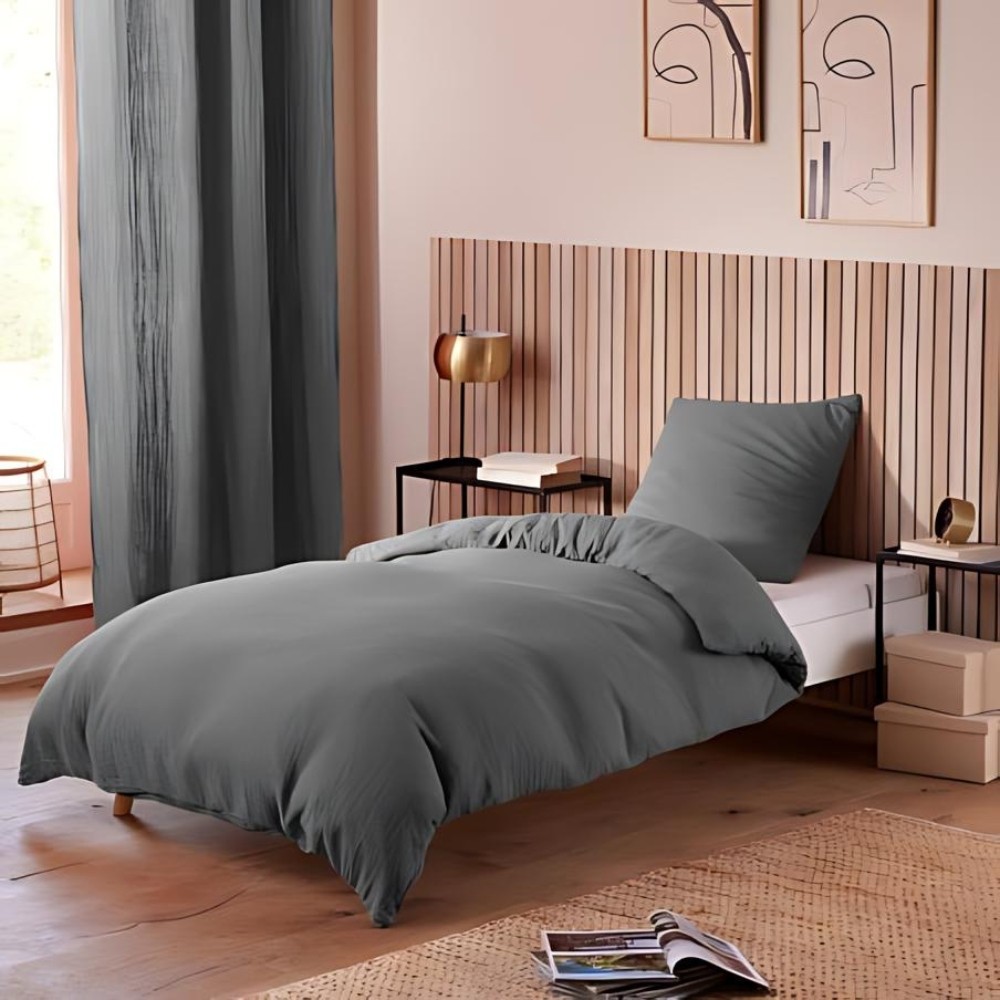 Parure de Lit en Gaze de Coton - pour Lit Une Place - Parure de Couette 140x200cm