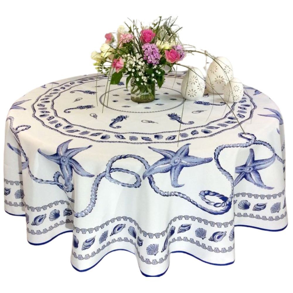 Nappe Provençale Ronde Anti-Tâche Marin Blanc 100% Polyester