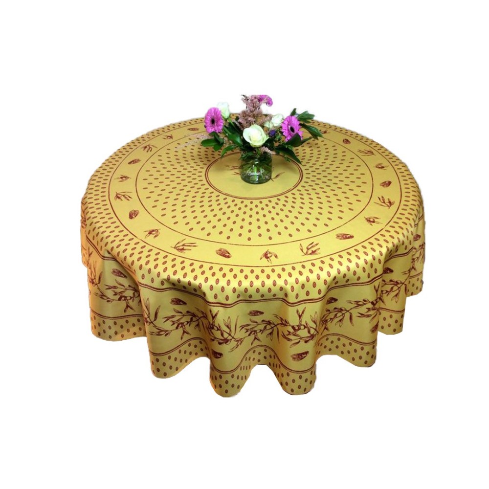 Nappe ronde Provençale Anti-Tâches - Cigale Olive Jaune Rouge