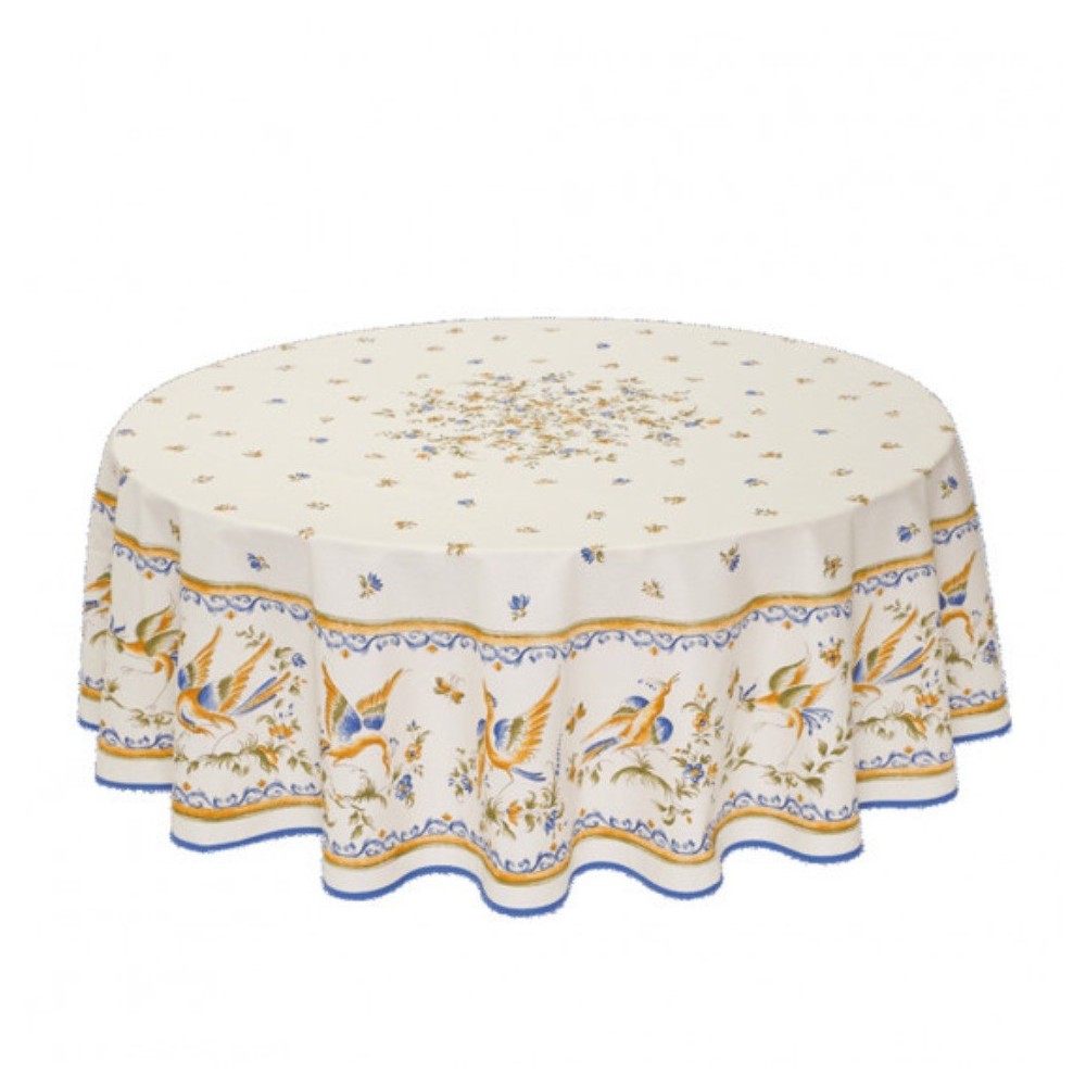 Nappe Provençale Ronde Anti-Tâche Moustier Bleu 100% Polyester
