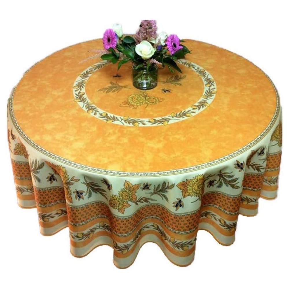 Nappe Provençale Ronde Anti-tâche Tournesol Abeille