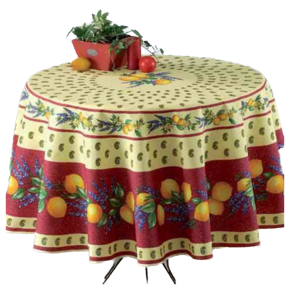 Nappe Provençale Ronde Anti-Tâche 100% Polyester - Citron