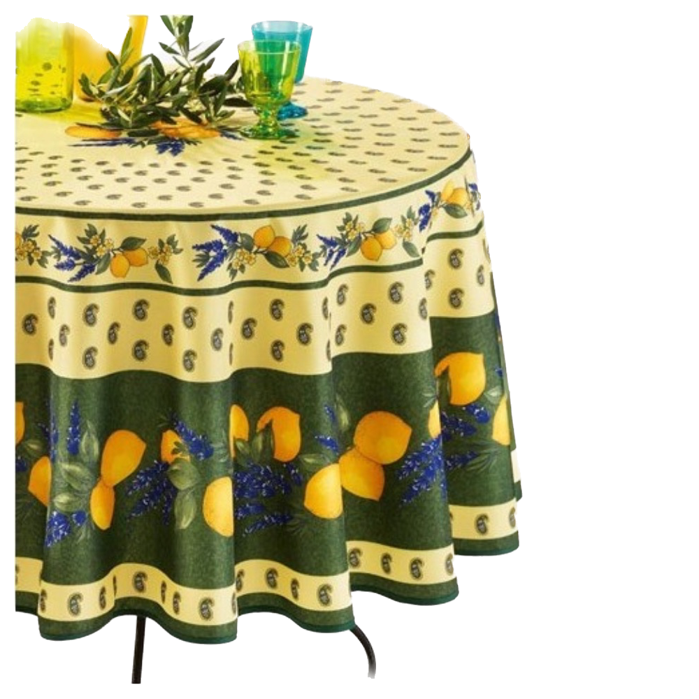 Nappe Provençale Ronde Anti-Tâche 100% Polyester - Citron