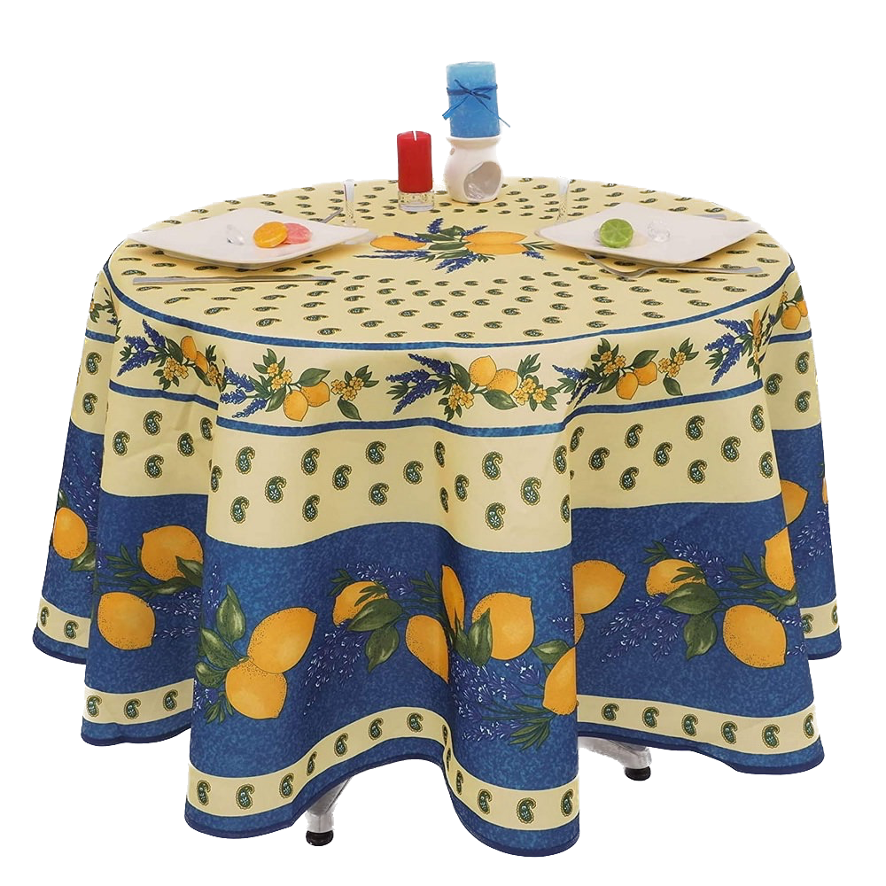 Nappe Provençale Ronde Anti-Tâche 100% Polyester - Citron