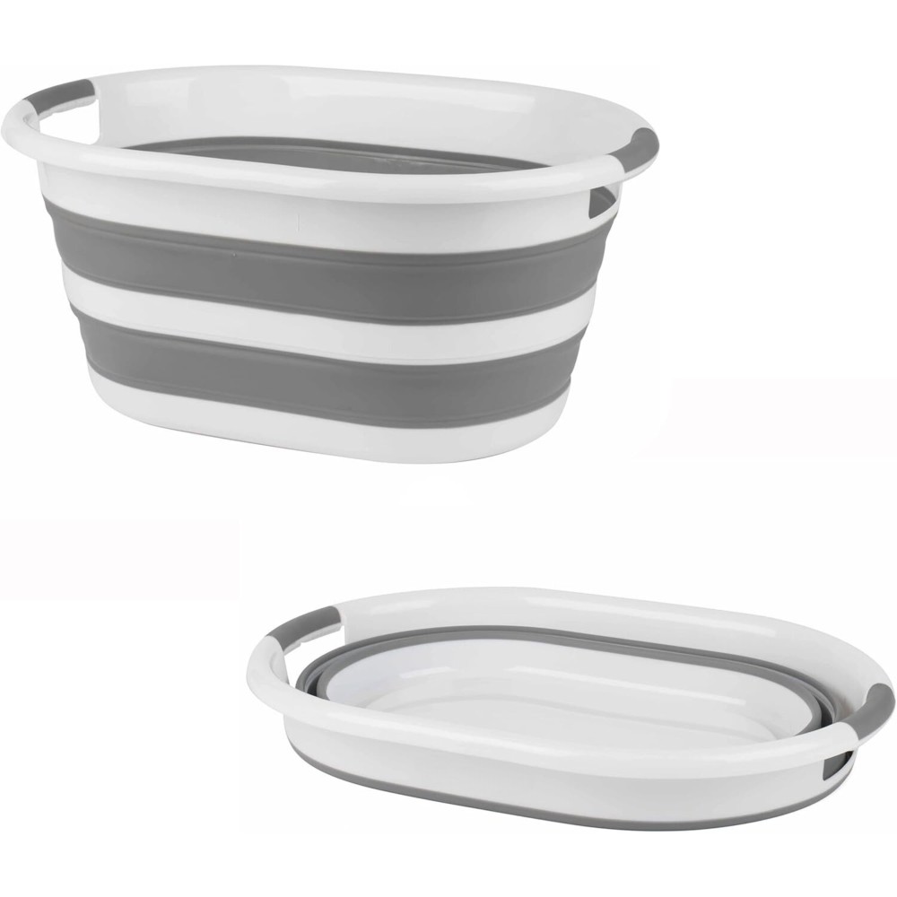 Corbeille à Linge Pliable, 27 L, Gris/Blanc