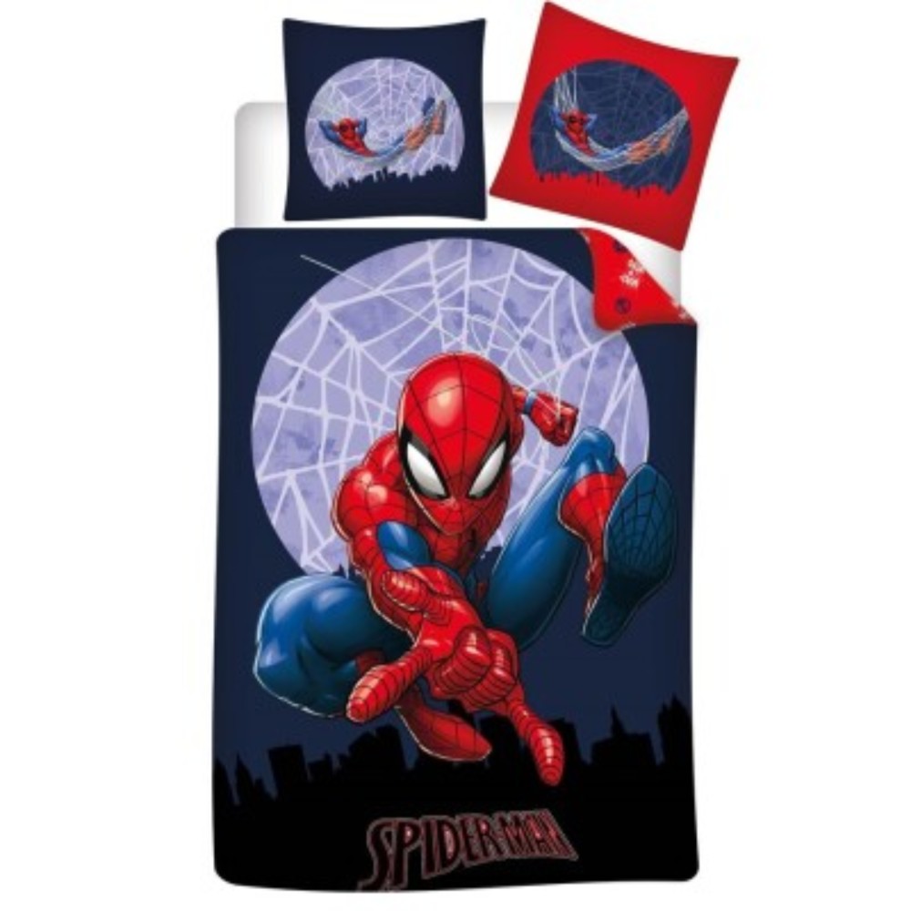 Parure de Lit Spider-Man – Housse de Couette 140x200 cm + Taie d'Oreiller 65x65 cm – Polycoton
