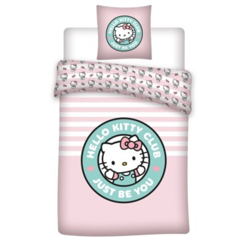 Parure de Lit Hello Kitty – Housse de Couette 140x200 cm + Taie d'Oreiller 65x65 cm – Polycoton