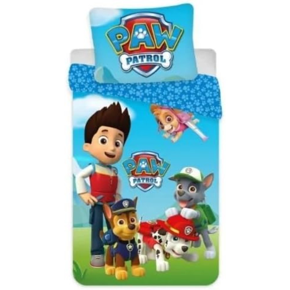 Parure de Lit Paw Patrol – Housse de Couette 140x200 cm + Taie d'Oreiller 63x63 cm – 100% Polyester