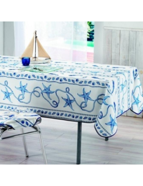Nappe Provençale Rectangle Anti-Tâche Marin Blanc 100% Polyester