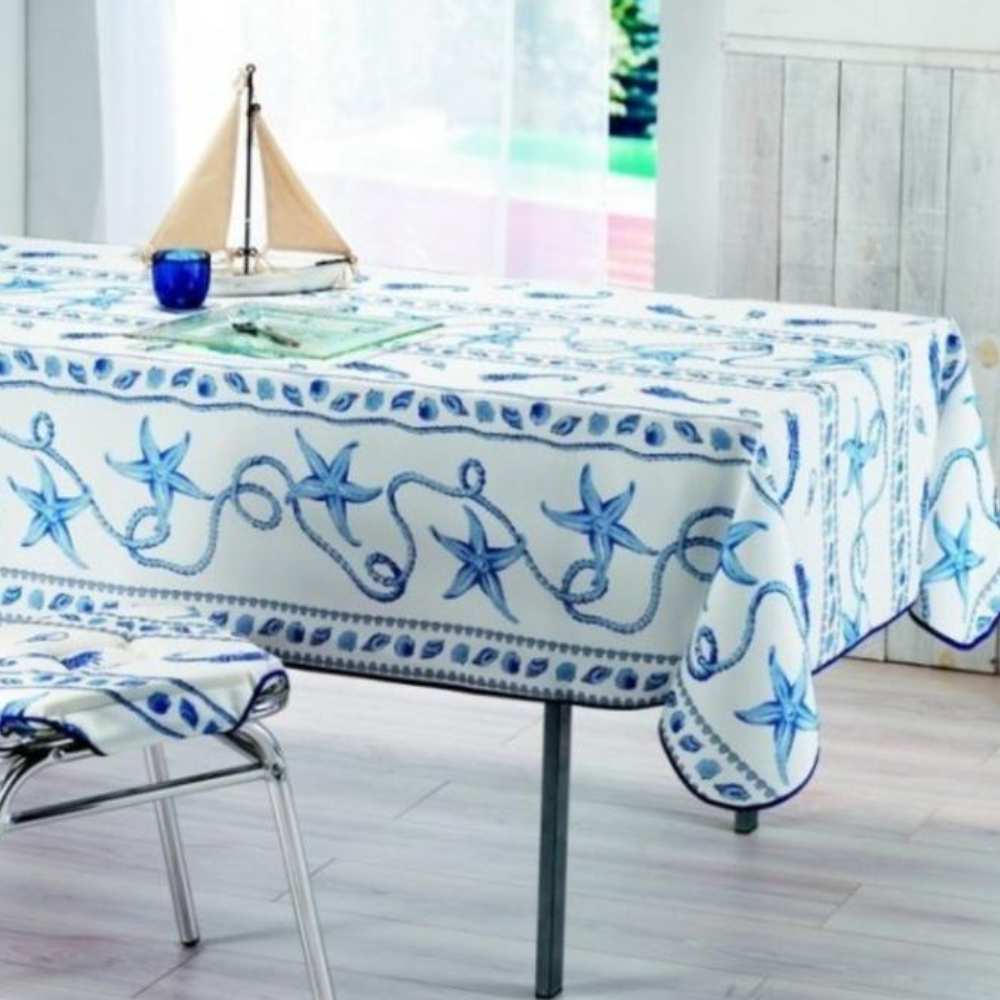 Nappe Provençale Rectangle Anti-Tâche Marin Blanc 100% Polyester
