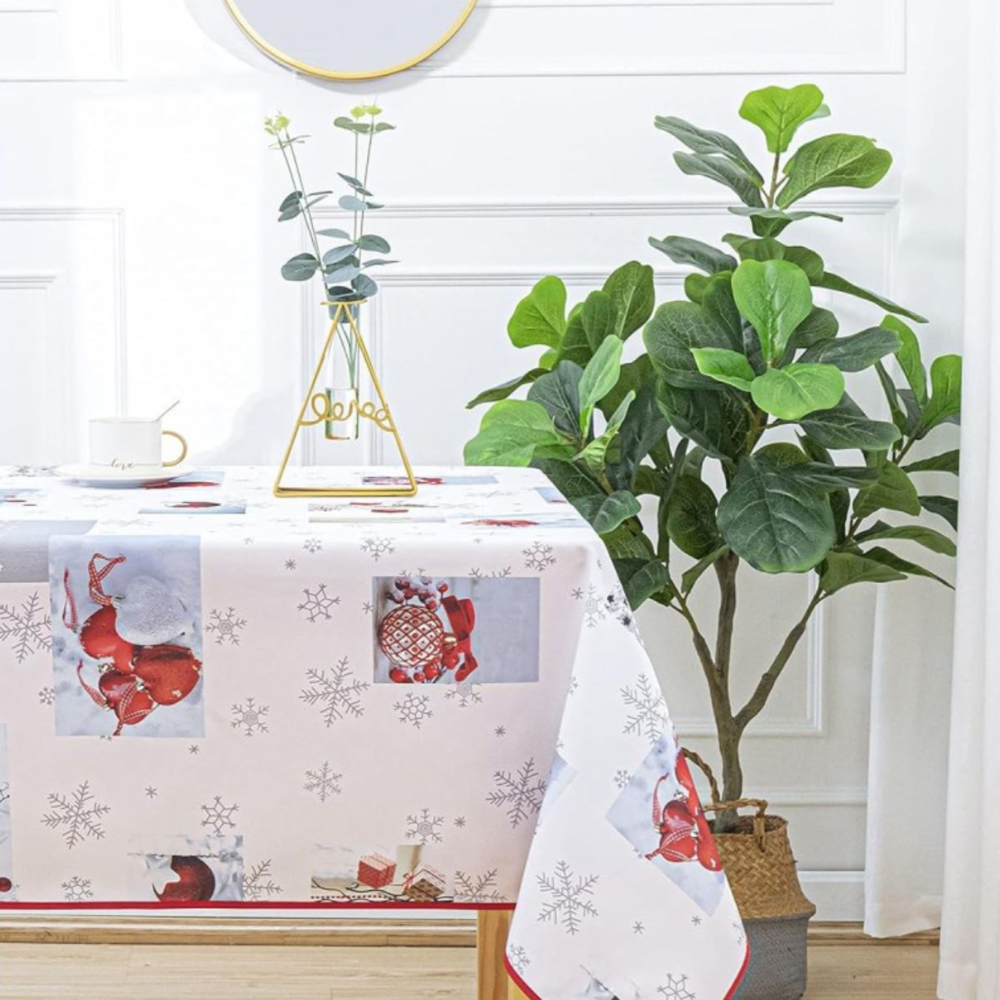 Nappe de Noël Rectangle - Tissu Antitache / Imperméable – Flocons – 150x240cm