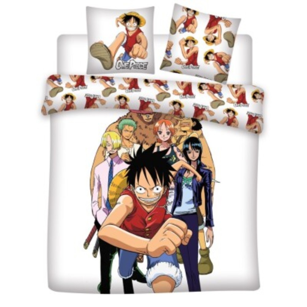 Parure de Lit One Piece – Équipage de Luffy – Housse de Couette + 2 Taies d'Oreiller