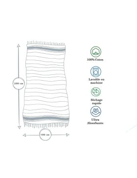 Fouta de Plage Nid d’Abeille 100% coton - Douceur et confort – Serviette de Plage - 100x200cm