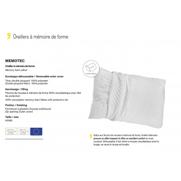 Oreiller à Mémoire de Forme Déhoussable Rectangle - 40x60cm