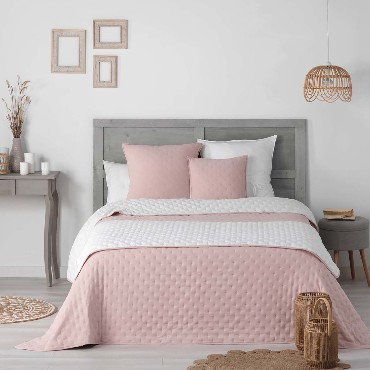 Couvre Lit Matelassé Réversible 240 x 260 cm Mellow Chic Rose